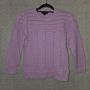 J Crew Lilac Pointelle Sweater Wool Blend Crew Neck Pullover Women's Size Medium